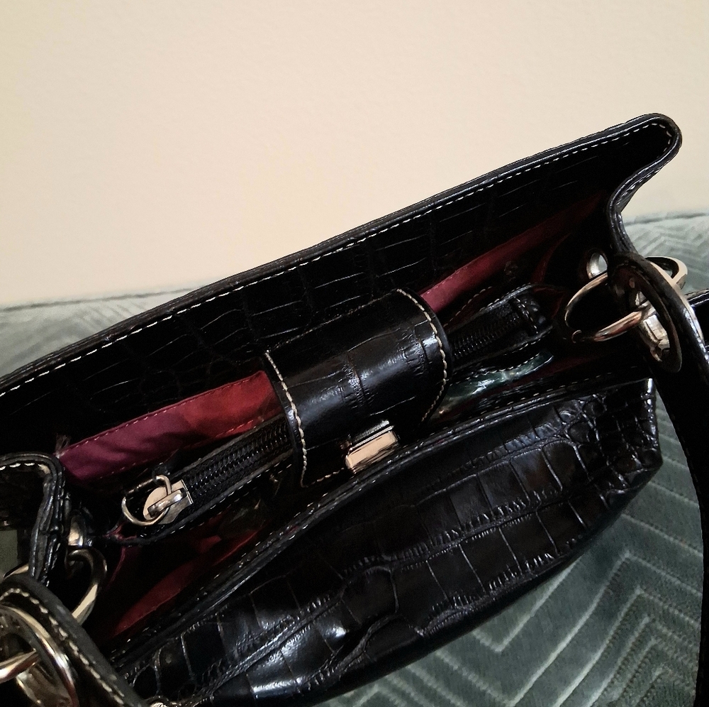 Tommy Hilfiger Black Croc Faux Leather Like Handbag - Picture 7 of 11